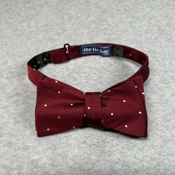 The Tie Bar Burgundy Polka Dot Adjustable Silk Bow Tie Self-Tie Tuxedo - Picture 1 of 6